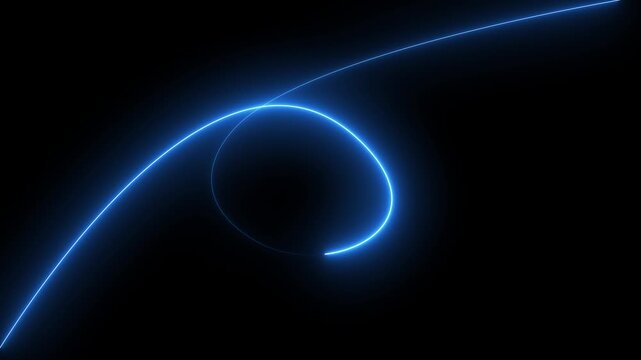 Blue Neon Light Swirl and Curve on Black Background abstract bright