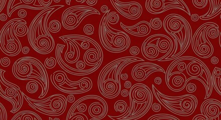 Intricate Red Paisley Pattern with Gold Outline.