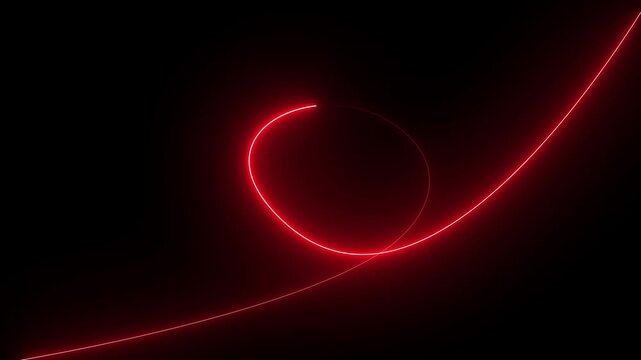 Red Neon Light Swirl and Curve on Black Background abstract bright