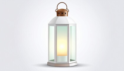 Fototapeta premium Elegant White Lantern with Warm Light on White Background.