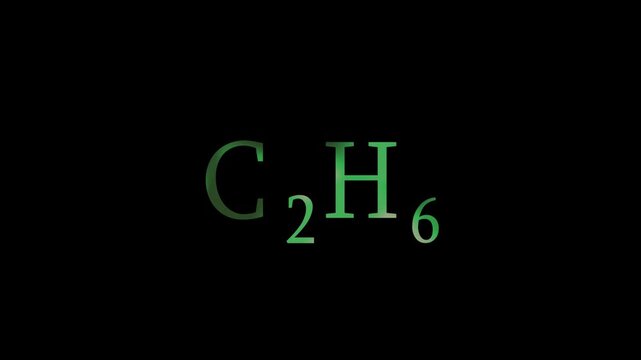 Chemical formula C2 H6 with green gradient text on a black background Keywords: chemical formula, ethane, C2 H6, chemistry, science, molecule, organic, compound, element, symbol, text, typography