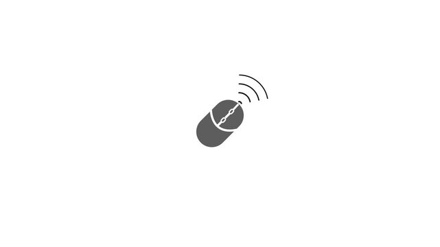 Gray computer mouse icon with wireless signal waves on a white background symbol