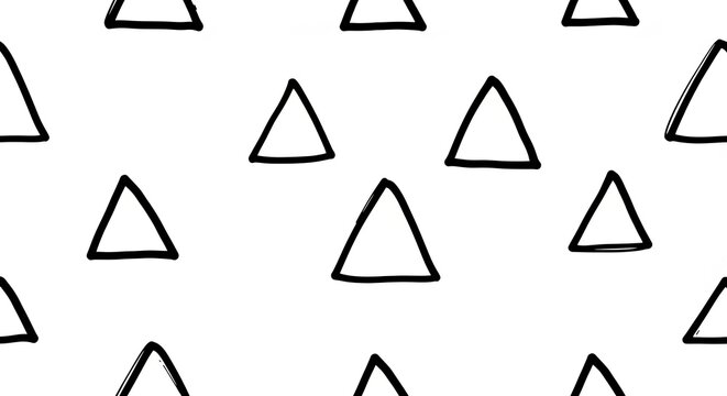 Seamless Pattern of HandDrawn Black Triangles on White Background.