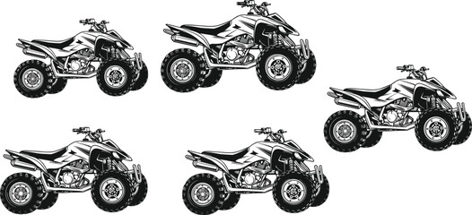 Set of detailed ATV quad bike silhouettes, off road four wheeler vehicle illustration, extreme sports transportation design isolated on white background © Rezaul