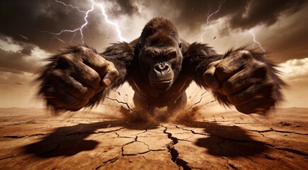 Abstract Primal Gorilla Fists Pounding Seismic Jungle Cracks - AI-generated illustration