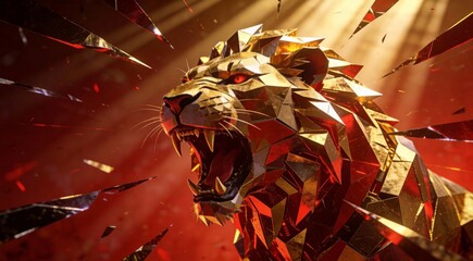Fierce Geometric Predator Lion Cyberpunk Abstract - AI-generated illustration