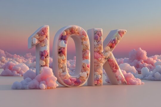 Colorful 10K Text Displayed Among Soft Clouds at Sunset Sky