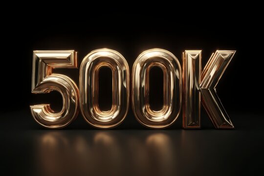 Glimmering Golden 500K Number Sign on Dark Background