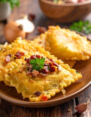 Maultaschen mit  Speck und Zwiebeln