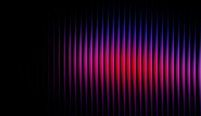 Fototapeta premium Abstract digital art background with glowing purple and magenta vertical light bars on a black base. Creative vibrant geometric waveform with neon gradients and side-lit energy pulses.