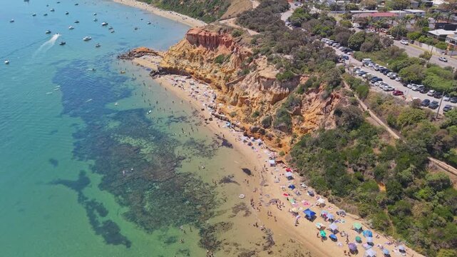Aerial View of Half Moon Bay Beach and Cliffs on Summer Day