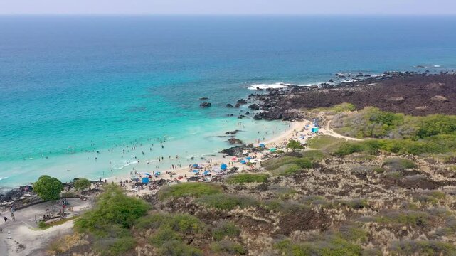 Ultra Low Drone Flight Over Waves and People on Tropical Hawaii Beach, Big Island
