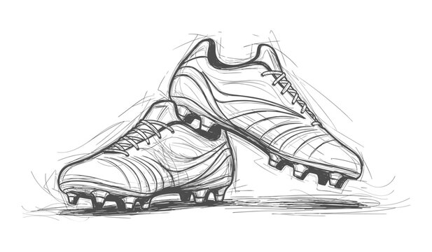 Sketch of two black soccer cleats with laces and studs on a white background shoes footwear