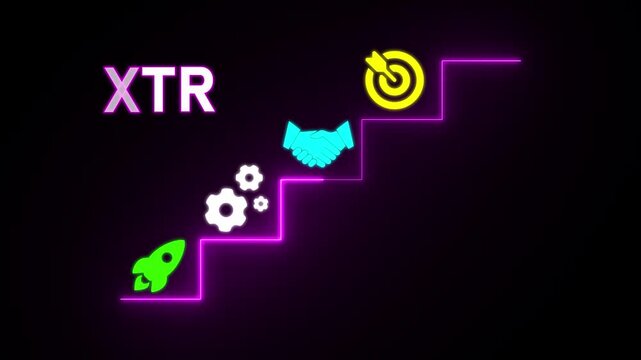 Neon Staircase With Rocket Gears Handshake Target and XTR Text concept success
