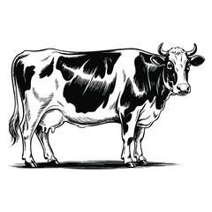Fototapeta premium Graphic style cow vector illustration based on hand drawing image perfect as a template for farm product packaging signage and natural food store visual identity