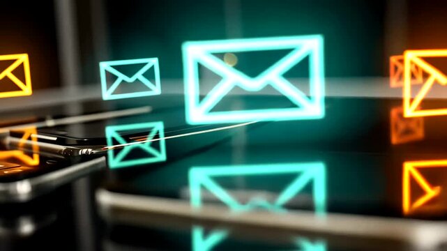 Modern Communication Concept with Smartphones and Email Icons on Digital Background