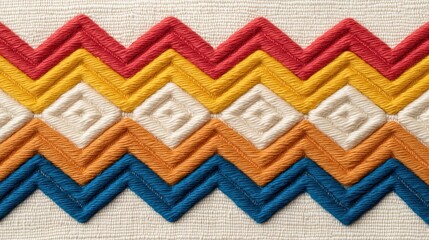 Woven Installation Abstract Colorful Zigzag Pattern with Geometric Shapes and Textured Design