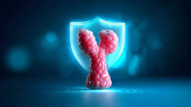 Thyroid gland protected by glowing blue shield in modern medical concept