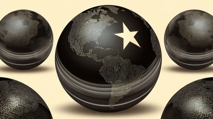 Global leadership and international success concept with a prominent star on a dark metallic Earth globe focusing on the Americas.