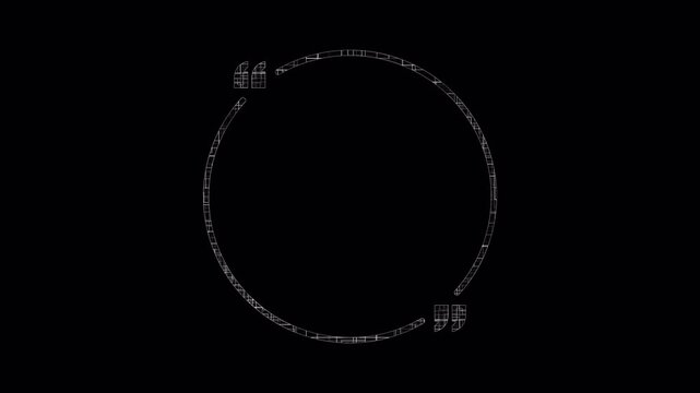 circular quote frame animation for highlighting short quotes and key statements, quote box animated on black background.