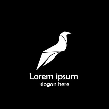 White bird logo template on black background with placeholder text.