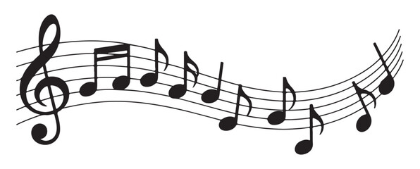 Wavy musical staff with flowing notes and treble clef design © Sen