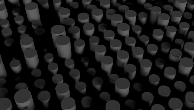 Abstract black 3D cylinders moving up and down. Carbon fiber piston or audio visualizer loop.