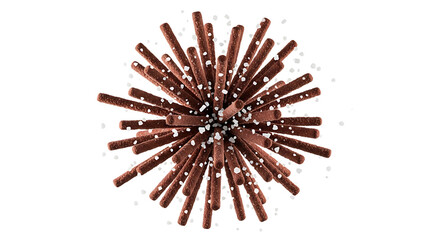 Obraz premium chocolate biscuit sticks with sea salt arranged radially on a white background showing a sweet and salty gourmet snack.