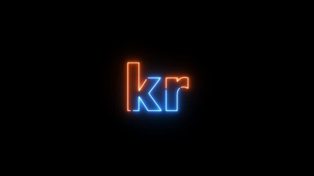 Glowing Neon light Krone Sign Symbol animation on black background. Business and finance conceptual neon light Krone icon animation.