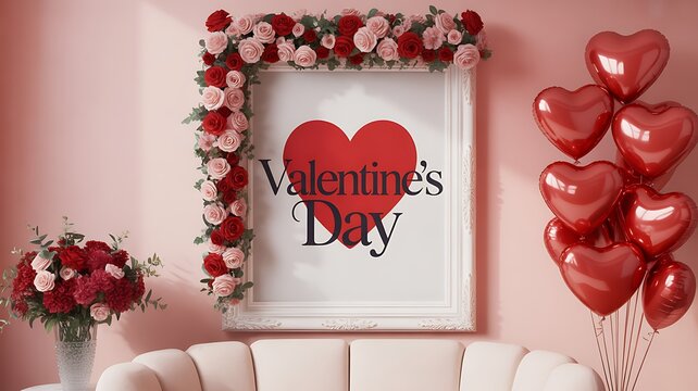 Valentine&rsquo;s Day Floral Frame Setup

A decorative scene with a white central fram