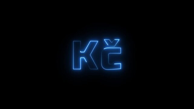 Glowing Neon light Koruna Sign Symbol animation on black background. Business and finance conceptual neon light Koruna icon animation.