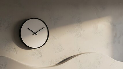 Minimalist wall clock hang on the soft white painted wall  