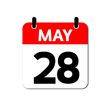 May 28th Daily Calendar Icon Vector - Flat Red and White Date Page Symbol for Business Schedules, Event Planning, Deadlines, and Time Management Apps