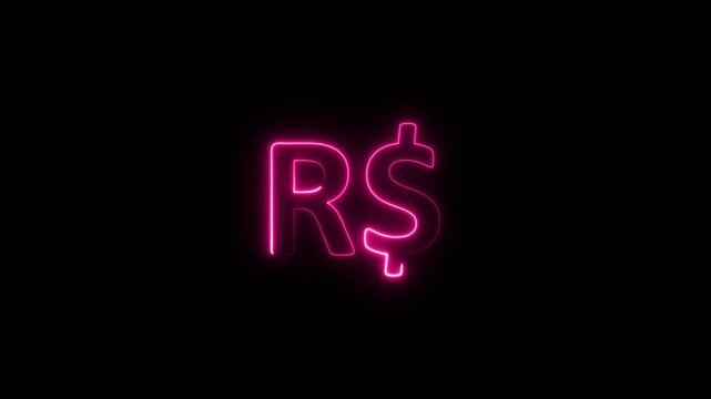 Glowing Neon light Real Sign Symbol animation on black background. Business and finance conceptual neon light Real icon animation.