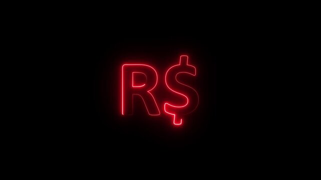 Glowing Neon light Real Sign Symbol animation on black background. Business and finance conceptual neon light Real icon animation.