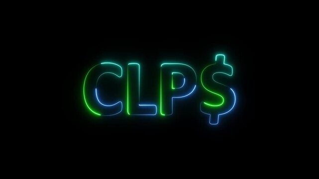 Glowing Neon light CLP$ Sign Symbol animation on black background. Business and finance conceptual neon light CLP$ icon animation.