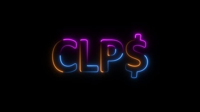 Glowing Neon light CLP$ Sign Symbol animation on black background. Business and finance conceptual neon light CLP$ icon animation.