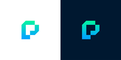 Obraz premium Abstract P Letter Logo Design with Blue and Green Gradient, Modern Geometric Shape for Technology and Business Branding