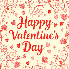 Obraz premium Happy Valentine’s Day Banner Template with Hearts, Shapes, and Red-White Gradient Background Romantic Design Elements