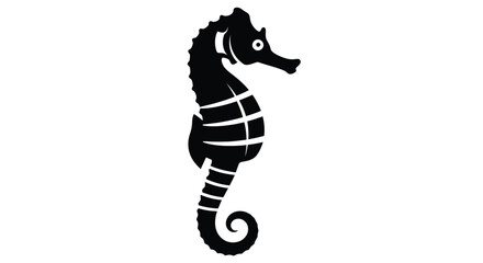 Fototapeta premium A black silhouette of a seahorse with a curled tail stands out against a white background.