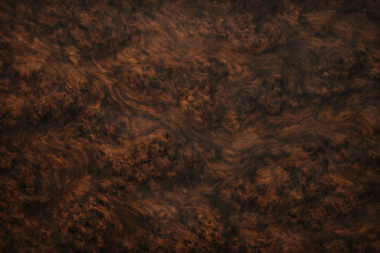 Dark walnut burl wood grain background with rich swirling patterns