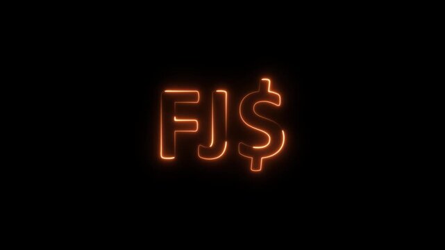 Fiji Dollar Currency neon Icon Sparkling Shining on black background.
