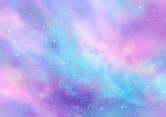 Dreamy watercolor depiction of a cosmic space scene with pastel colors and sparkling stars