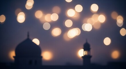 Obraz premium Night Sky with Lanterns and Buildings.