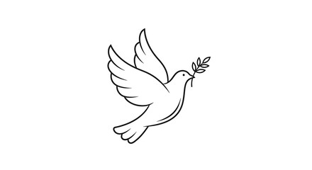 Minimalist Dove with Olive Branch Outline