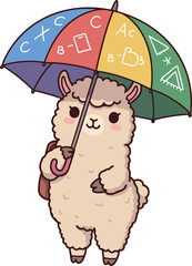 Obraz premium Cute Llama Holding Umbrella With Math Symbols And School Backpack