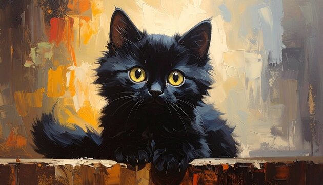 &Ouml;lgem&auml;lde schwarze Katze