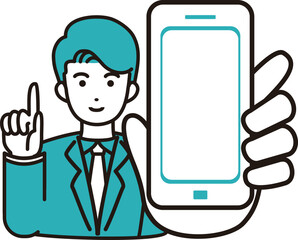 Business Man Holding a Mobile Device. Image for Mobile App, SNS, and Communication.