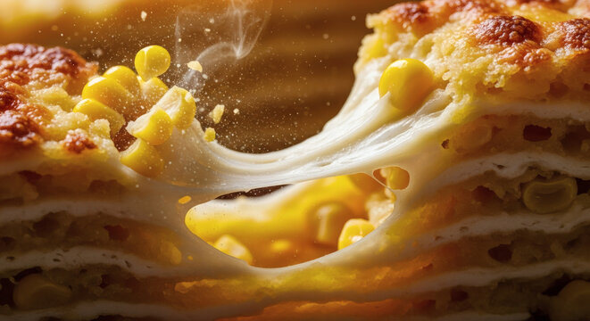 Chipa Guasu Corn Cake Slice With Cheesy Texture Macro Photography
