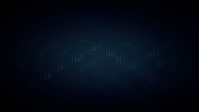Abstract dark blue background with digital wave pattern formed by glowing particles, ideal for tech themes.